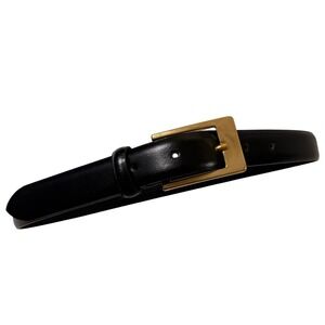 Casual Corner Womens Black Genuine Leather Belt Gold Buckle Made in Italy Size S